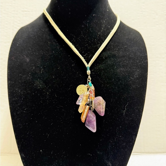 Peyote Bird Artisan Genuine Amethyst&Citrine 18" Leather Cord & Sterling Silver - Picture 1 of 6